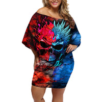 Be Careful Skull Family Matching Off Shoulder Short Dress and Hawaiian Shirt - Wonder Print Shop