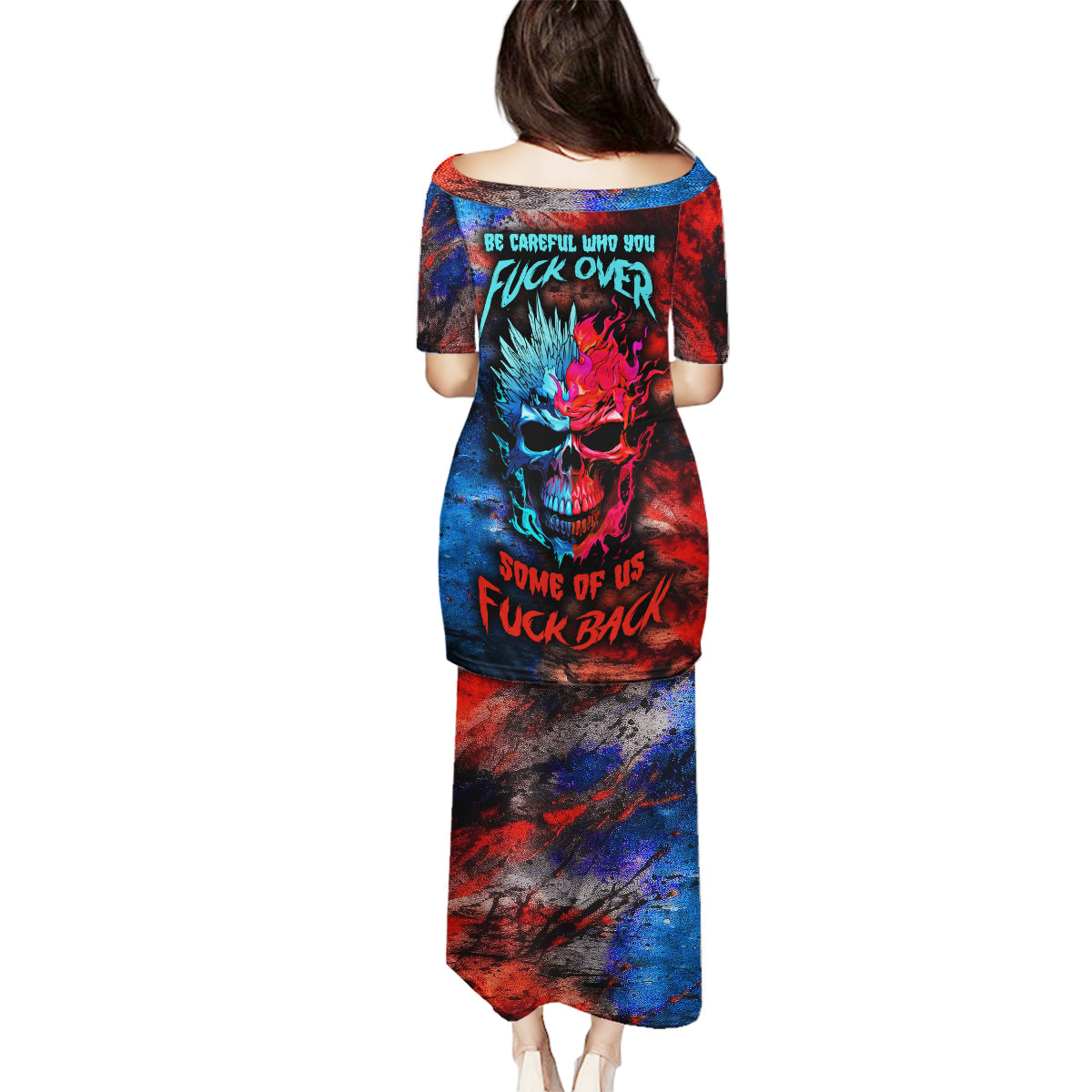 Be Careful Skull Family Matching Puletasi Dress and Hawaiian Shirt - Wonder Print Shop
