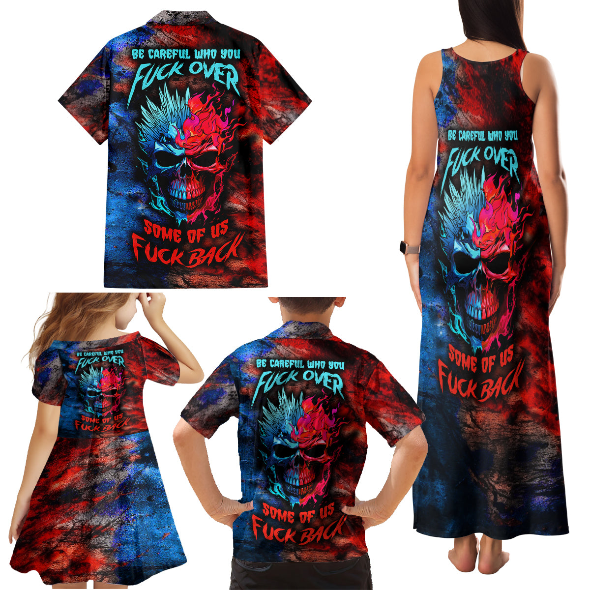 Be Careful Skull Family Matching Tank Maxi Dress and Hawaiian Shirt - Wonder Print Shop
