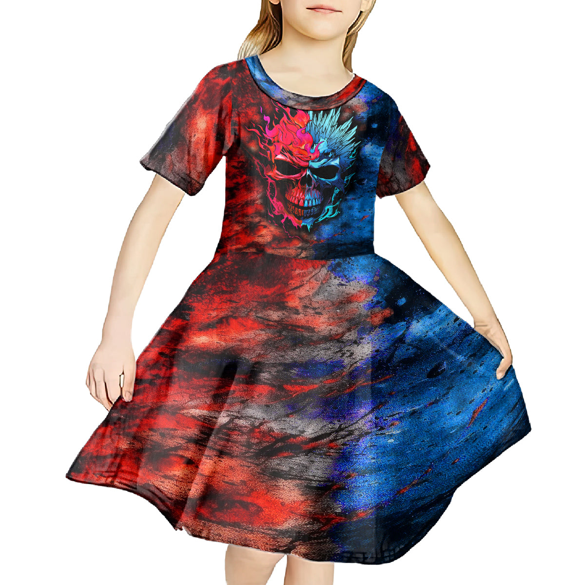 Be Careful Skull Kid Short Sleeve Dress - Wonder Print Shop