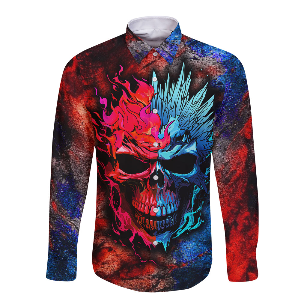 Be Careful Skull Long Sleeve Button Shirt - Wonder Print Shop