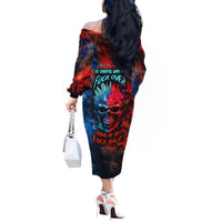 Be Careful Skull Off The Shoulder Long Sleeve Dress - Wonder Print Shop