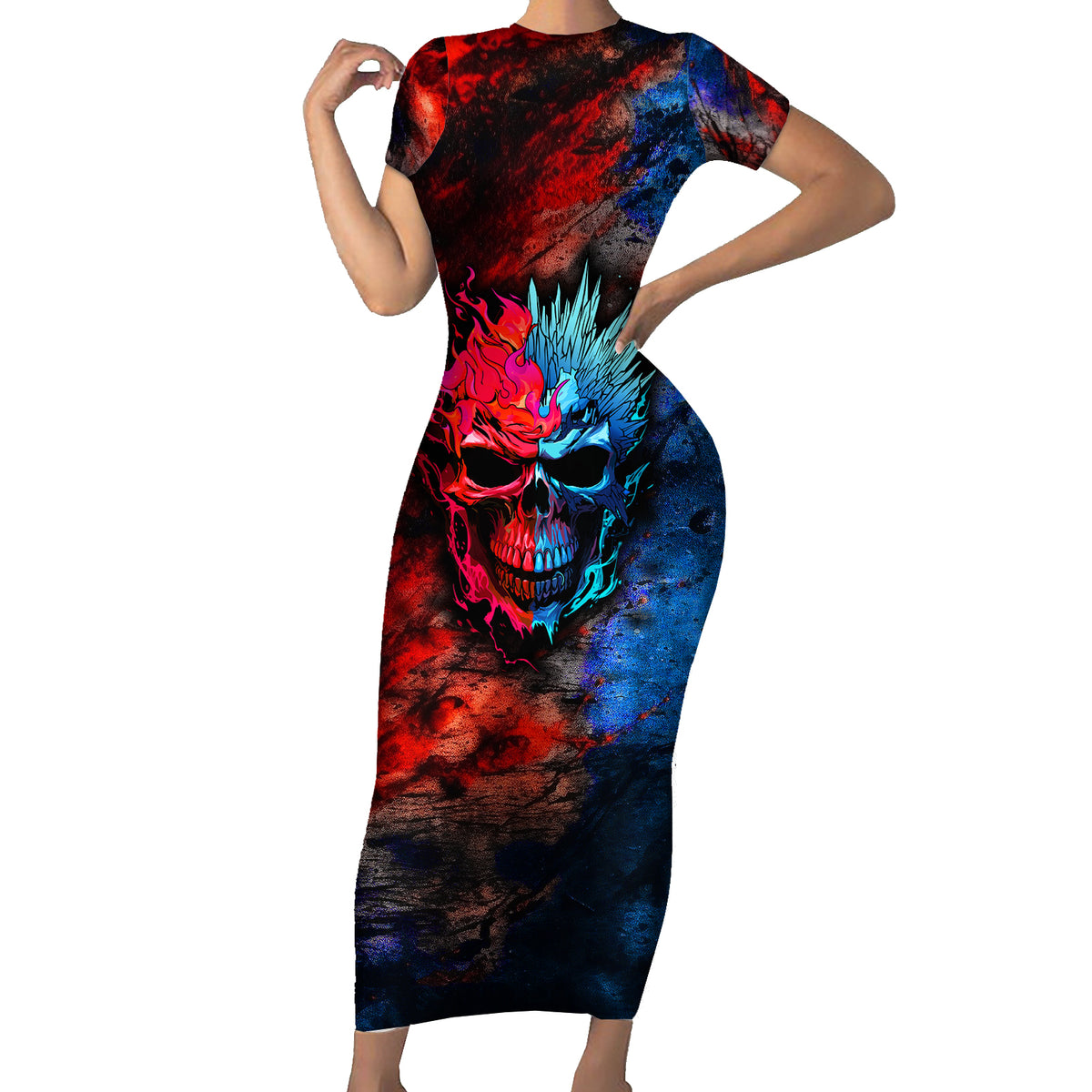 Be Careful Skull Short Sleeve Bodycon Dress - Wonder Print Shop
