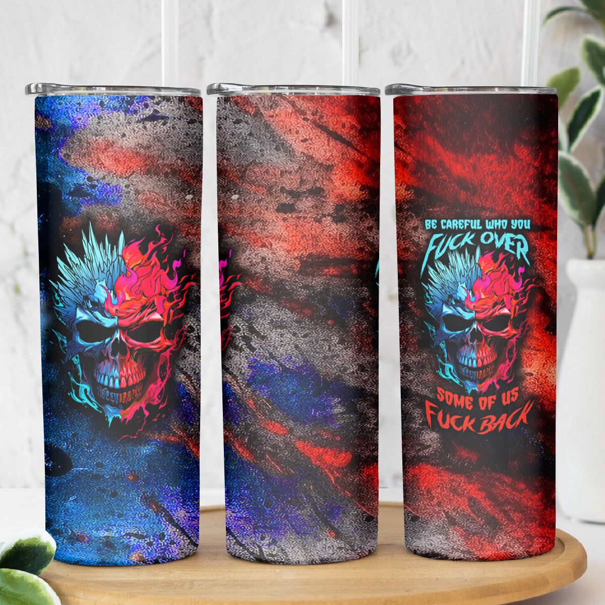 Be Careful Skull Skinny Tumbler - Wonder Print Shop