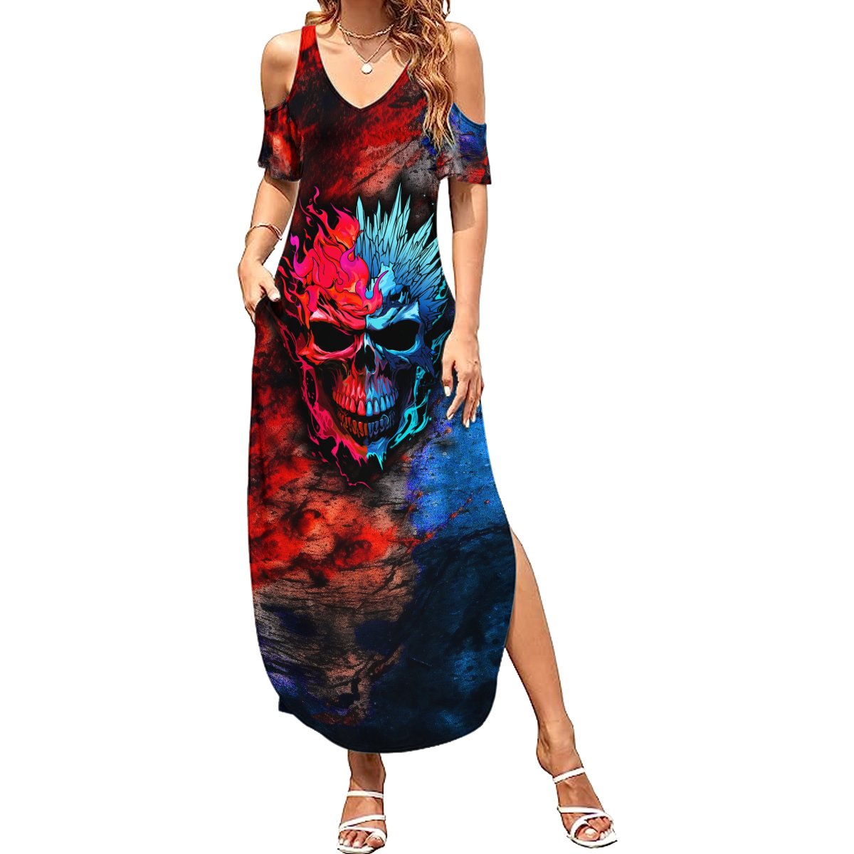 Be Careful Skull Summer Maxi Dress - Wonder Print Shop