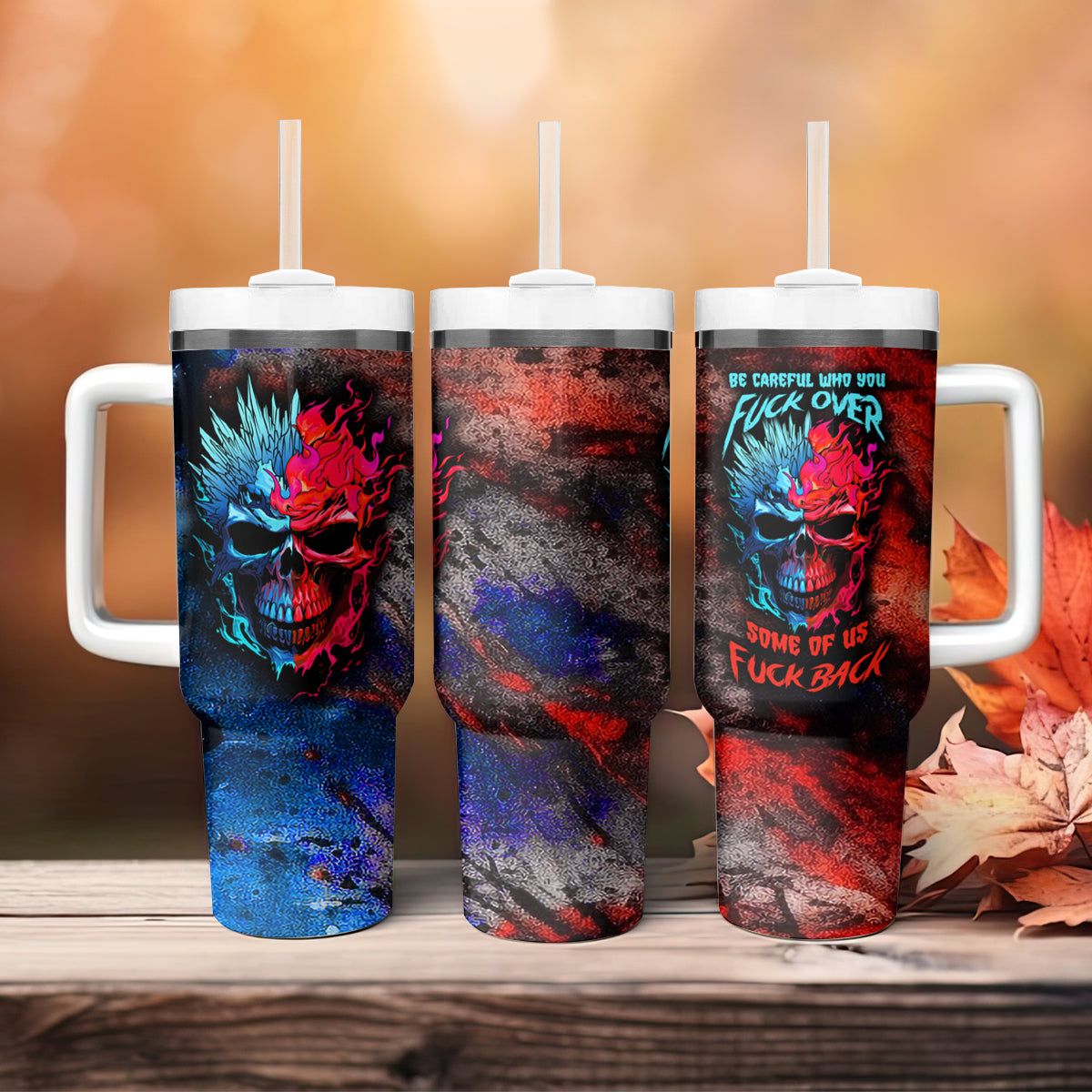 Be Careful Skull Tumbler With Handle - Wonder Print Shop