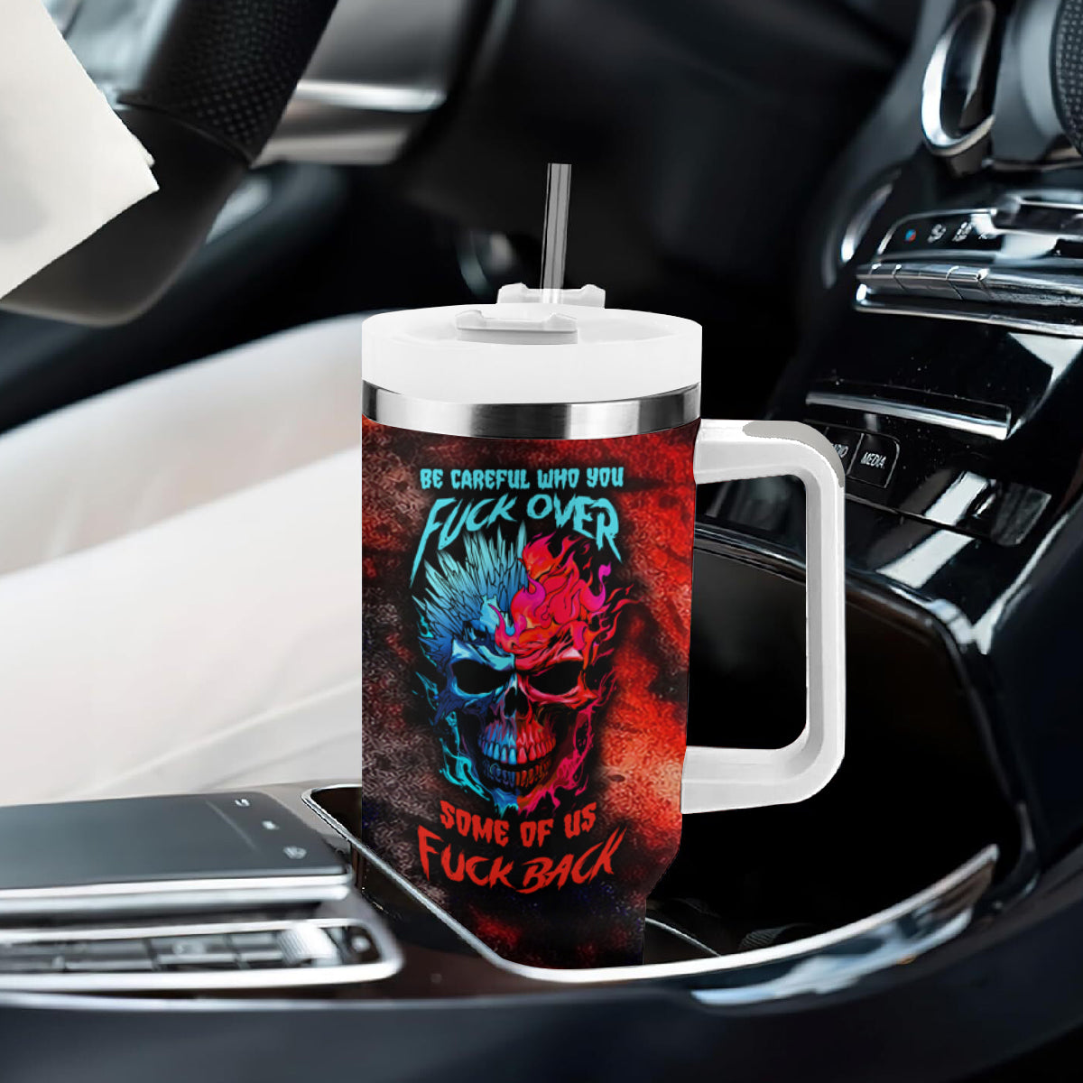 Be Careful Skull Tumbler With Handle - Wonder Print Shop