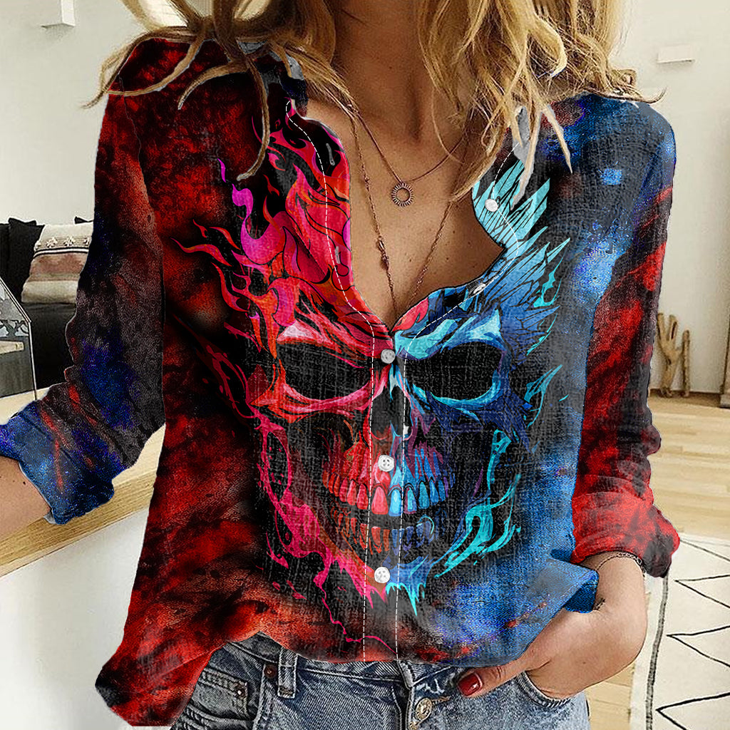 Be Careful Skull Women Casual Shirt - Wonder Print Shop
