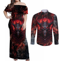 I Can Fix Stupid But It's Gonna Hurt Skull Couples Matching Off Shoulder Maxi Dress and Long Sleeve Button Shirts - Wonder Print Shop