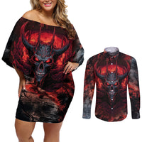 I Can Fix Stupid But It's Gonna Hurt Skull Couples Matching Off Shoulder Short Dress and Long Sleeve Button Shirts - Wonder Print Shop