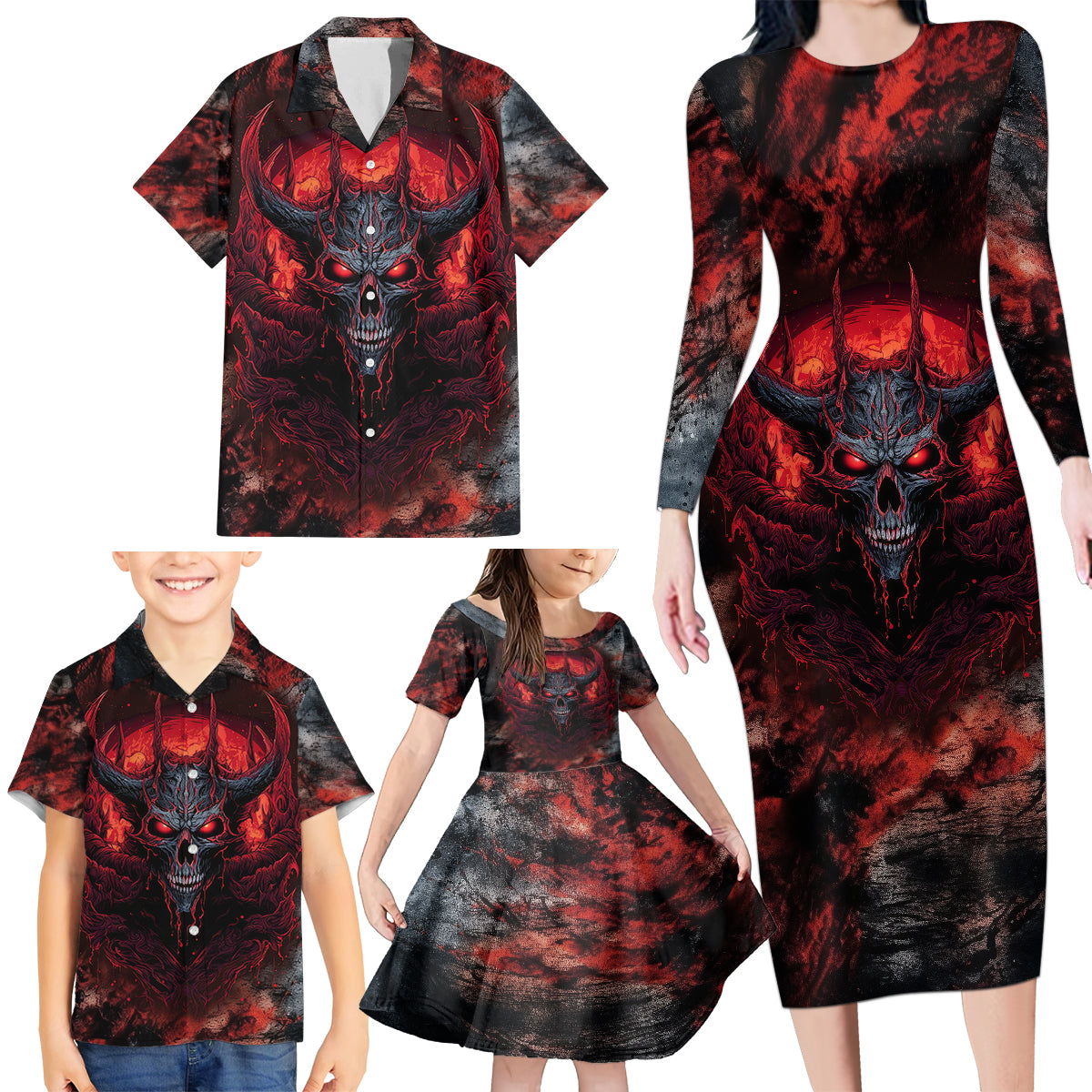 I Can Fix Stupid But It's Gonna Hurt Skull Family Matching Long Sleeve Bodycon Dress and Hawaiian Shirt - Wonder Print Shop