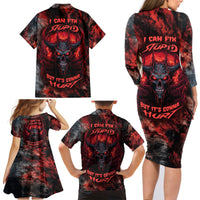 I Can Fix Stupid But It's Gonna Hurt Skull Family Matching Long Sleeve Bodycon Dress and Hawaiian Shirt - Wonder Print Shop