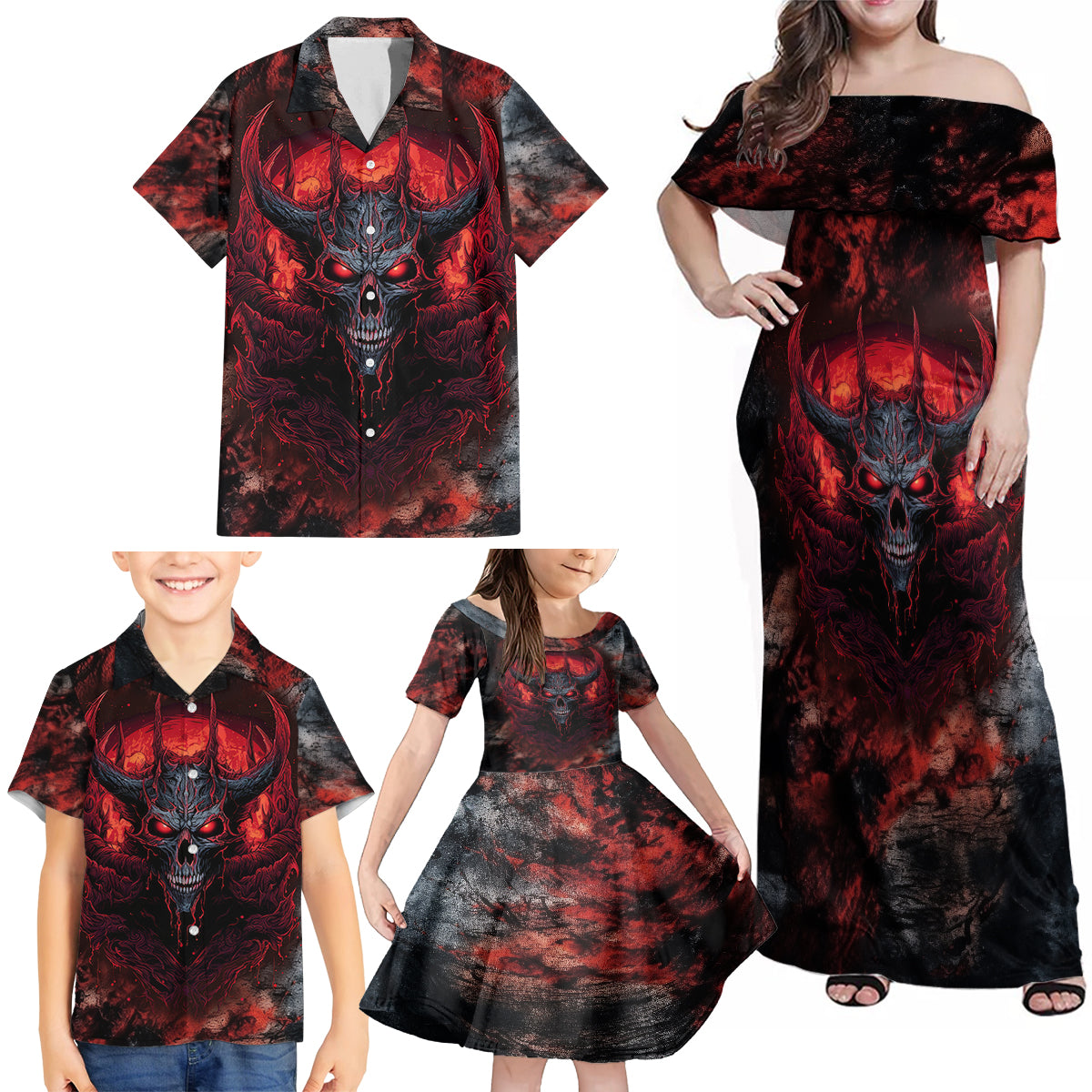 I Can Fix Stupid But It's Gonna Hurt Skull Family Matching Off Shoulder Maxi Dress and Hawaiian Shirt - Wonder Print Shop