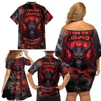I Can Fix Stupid But It's Gonna Hurt Skull Family Matching Off Shoulder Short Dress and Hawaiian Shirt - Wonder Print Shop