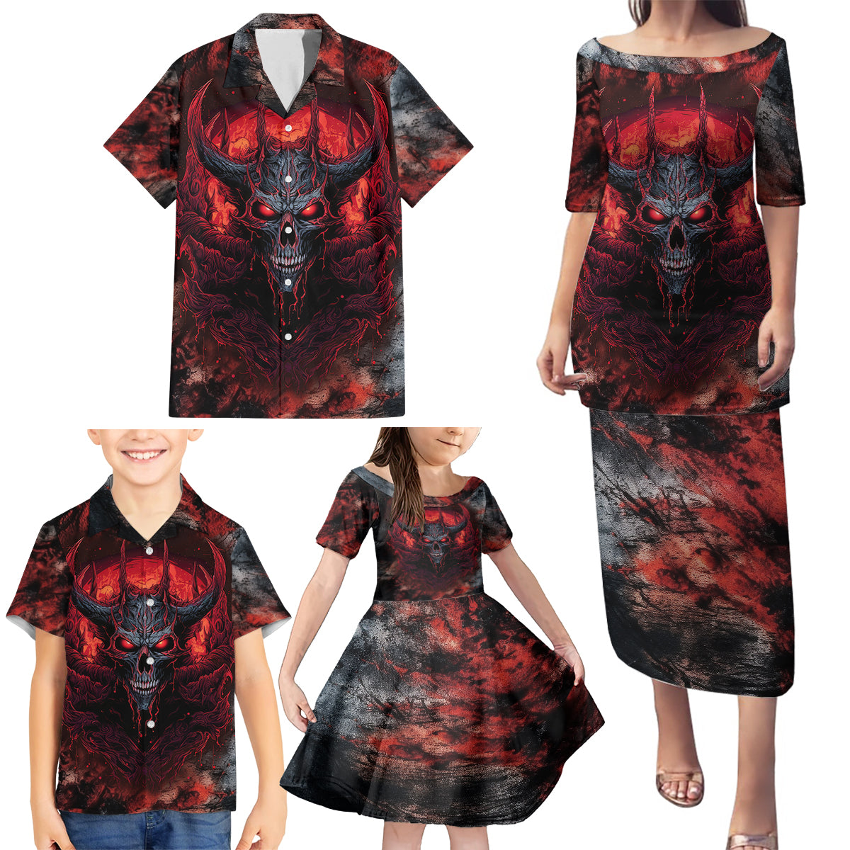 I Can Fix Stupid But It's Gonna Hurt Skull Family Matching Puletasi Dress and Hawaiian Shirt - Wonder Print Shop