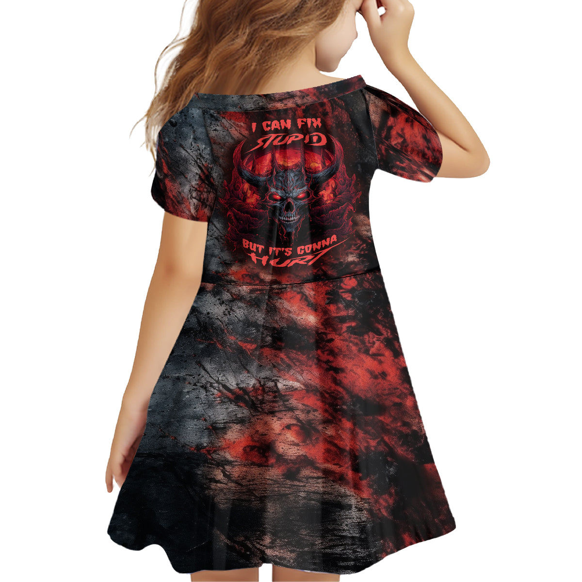I Can Fix Stupid But It's Gonna Hurt Skull Kid Short Sleeve Dress - Wonder Print Shop