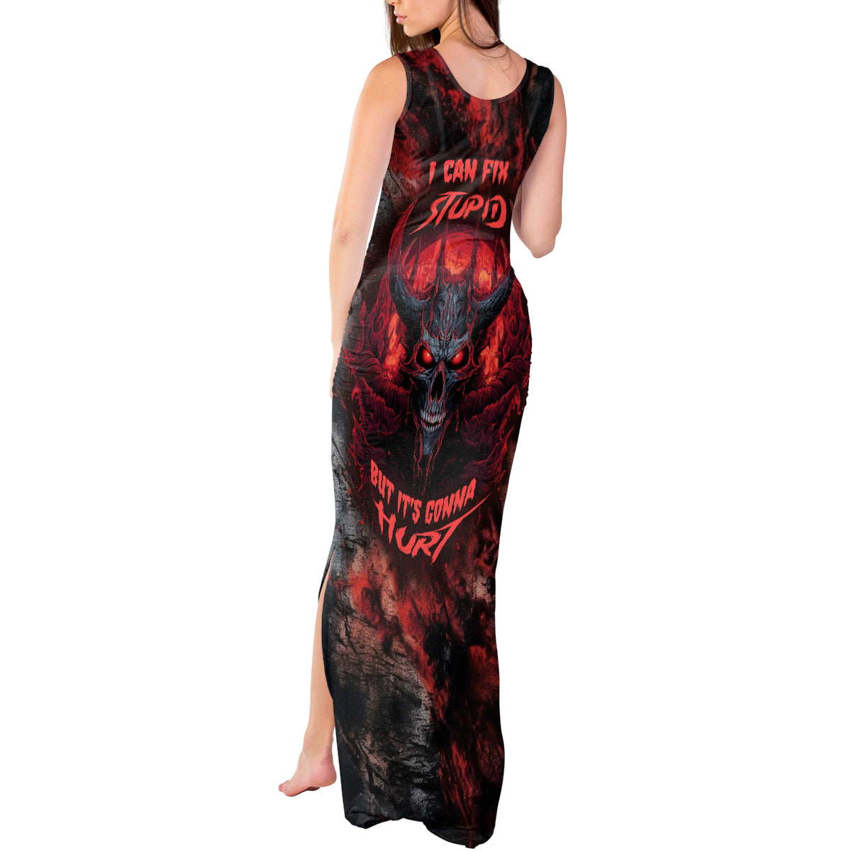 I Can Fix Stupid But It's Gonna Hurt Skull Tank Maxi Dress - Wonder Print Shop