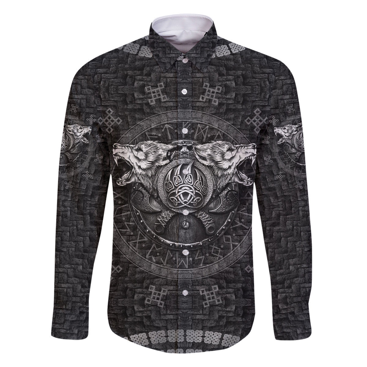 Viking Family Matching Long Sleeve Bodycon Dress and Hawaiian Shirt Norse Wolf and Bearclaw Fusion - Wonder Print Shop