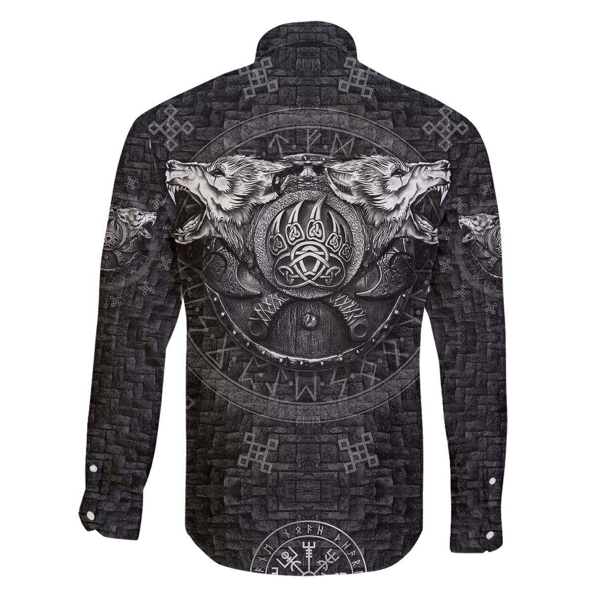 Viking Family Matching Long Sleeve Bodycon Dress and Hawaiian Shirt Norse Wolf and Bearclaw Fusion - Wonder Print Shop
