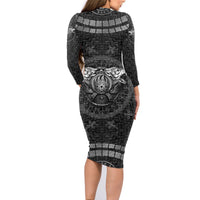 Viking Family Matching Long Sleeve Bodycon Dress and Hawaiian Shirt Norse Wolf and Bearclaw Fusion - Wonder Print Shop