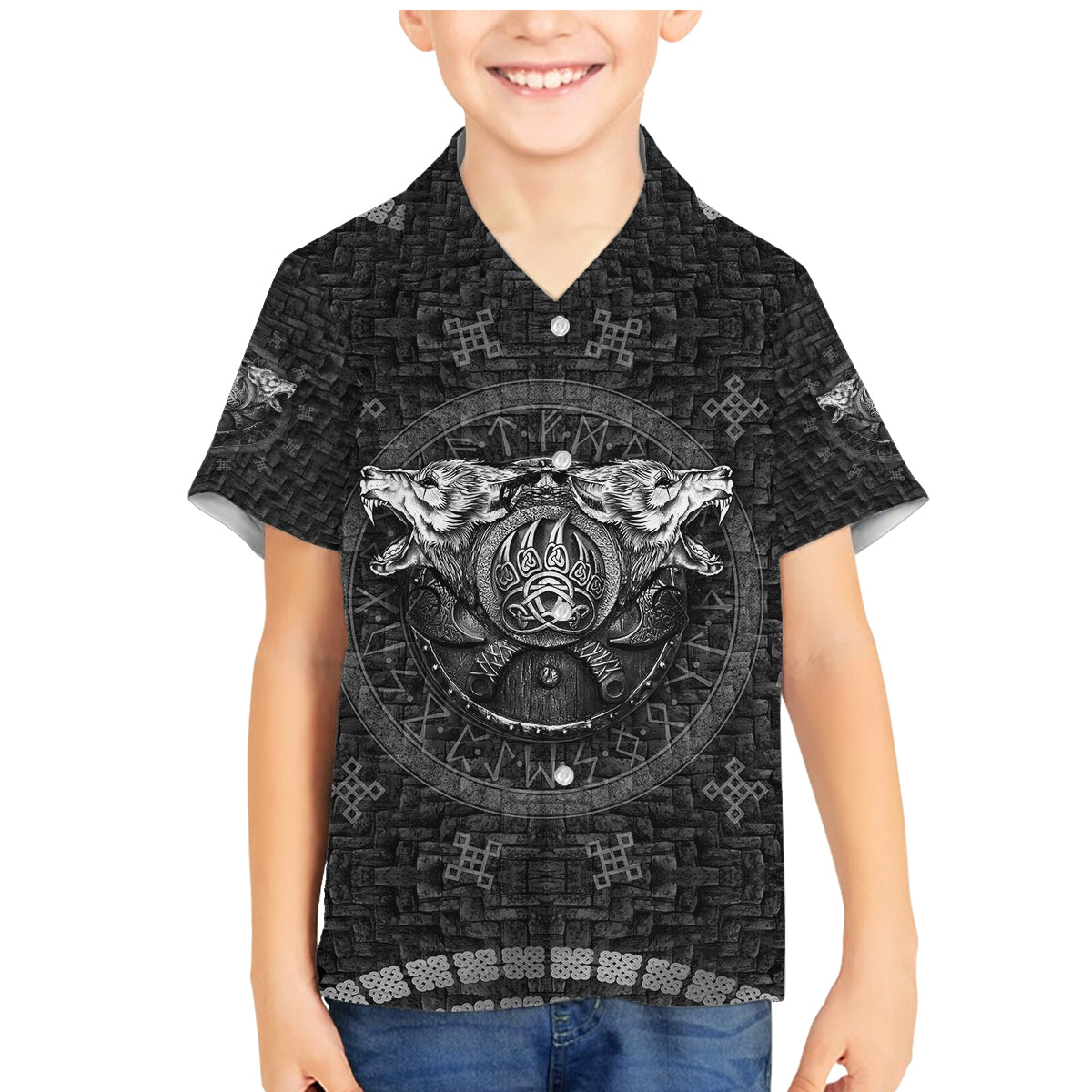 Viking Family Matching Mermaid Dress and Hawaiian Shirt Norse Wolf and Bearclaw Fusion - Wonder Print Shop