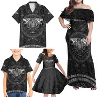 Viking Family Matching Off Shoulder Maxi Dress and Hawaiian Shirt Norse Wolf and Bearclaw Fusion - Wonder Print Shop