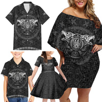 Viking Family Matching Off Shoulder Short Dress and Hawaiian Shirt Norse Wolf and Bearclaw Fusion - Wonder Print Shop
