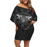 Viking Family Matching Off Shoulder Short Dress and Hawaiian Shirt Norse Wolf and Bearclaw Fusion - Wonder Print Shop