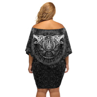 Viking Family Matching Off Shoulder Short Dress and Hawaiian Shirt Norse Wolf and Bearclaw Fusion - Wonder Print Shop