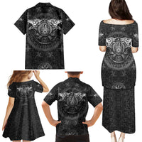 Viking Family Matching Puletasi Dress and Hawaiian Shirt Norse Wolf and Bearclaw Fusion - Wonder Print Shop