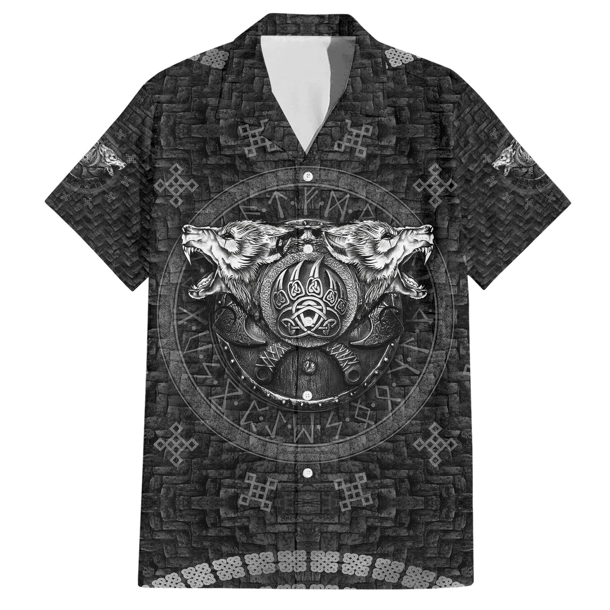 Viking Family Matching Short Sleeve Bodycon Dress and Hawaiian Shirt Norse Wolf and Bearclaw Fusion - Wonder Print Shop