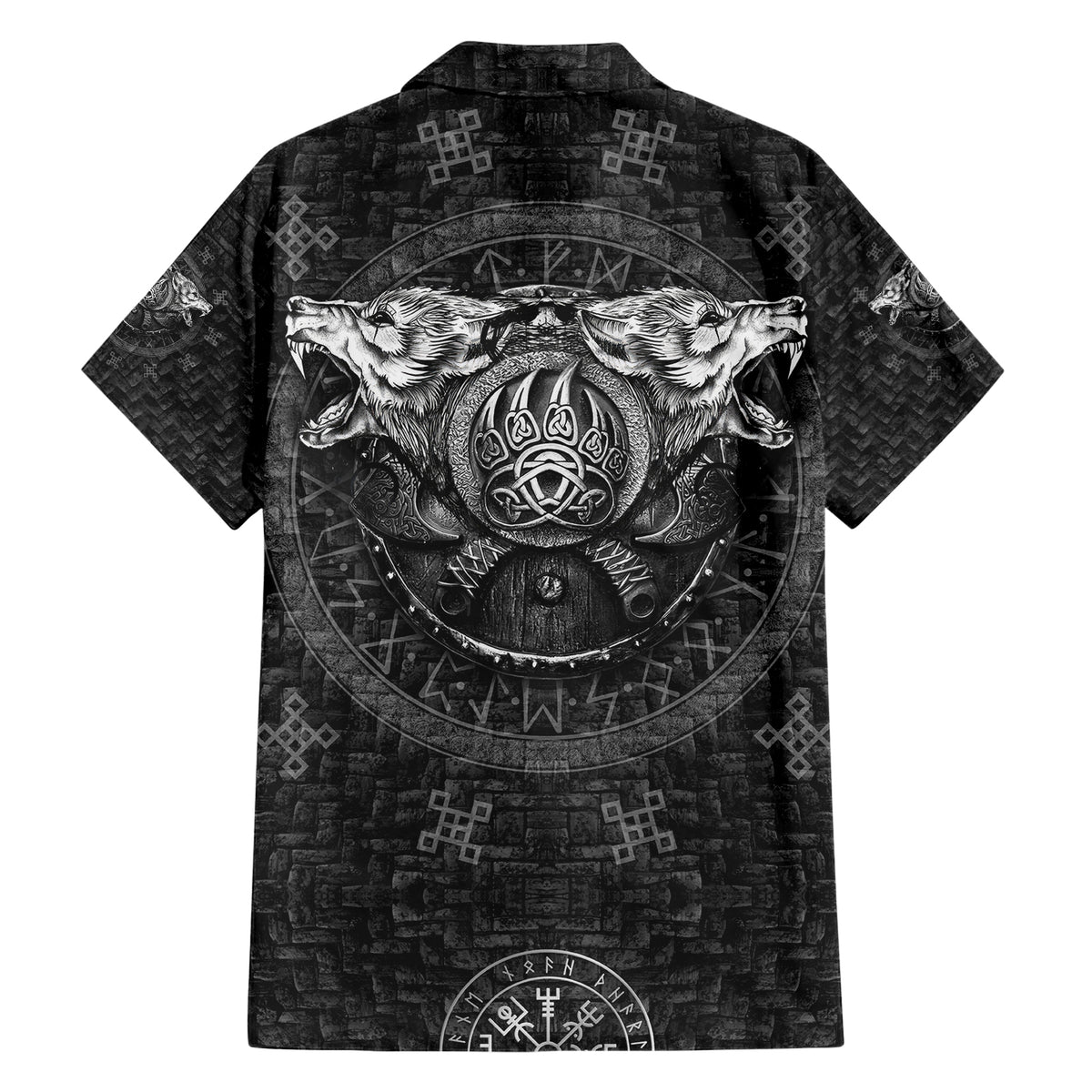 Viking Family Matching Short Sleeve Bodycon Dress and Hawaiian Shirt Norse Wolf and Bearclaw Fusion - Wonder Print Shop