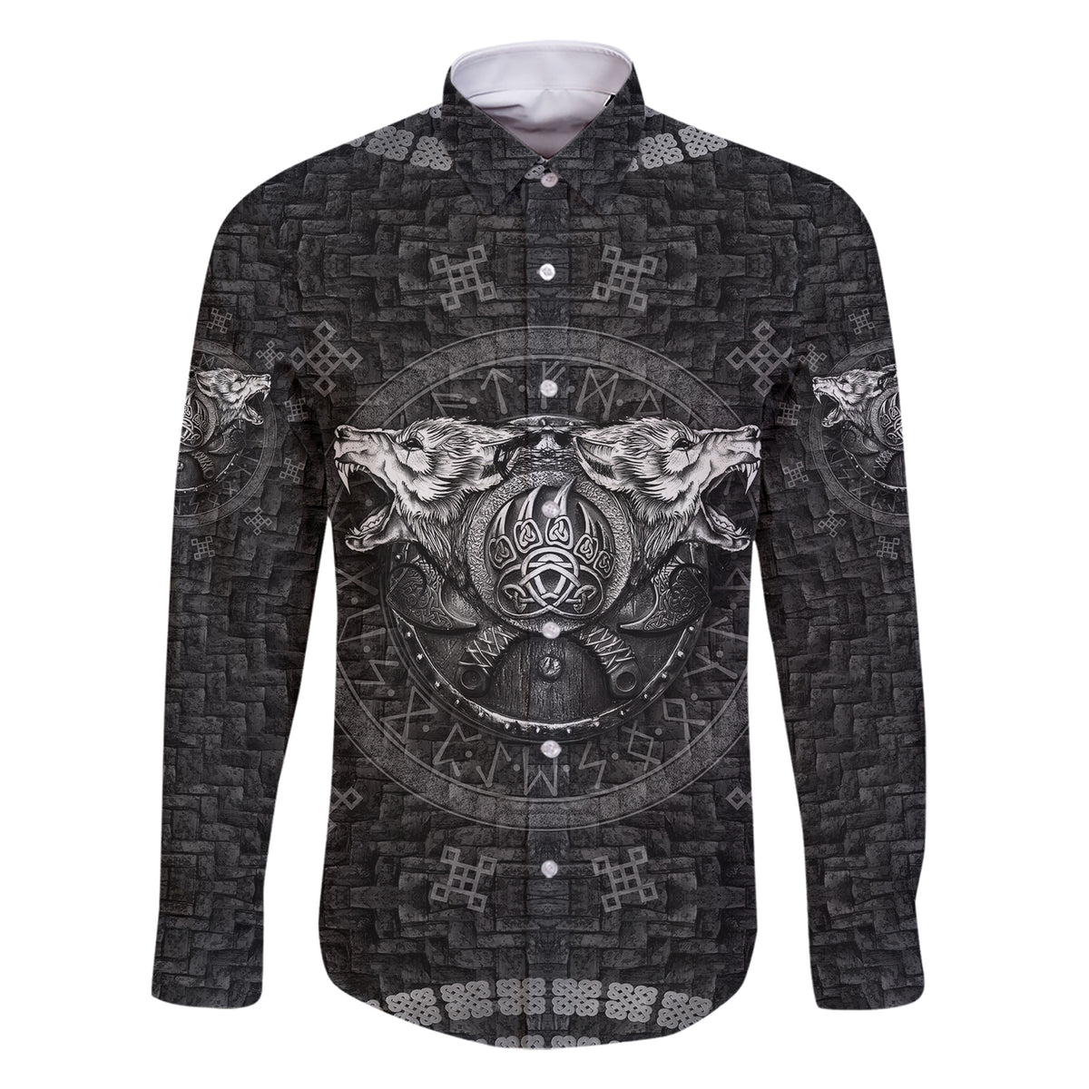 Viking Family Matching Short Sleeve Bodycon Dress and Hawaiian Shirt Norse Wolf and Bearclaw Fusion - Wonder Print Shop