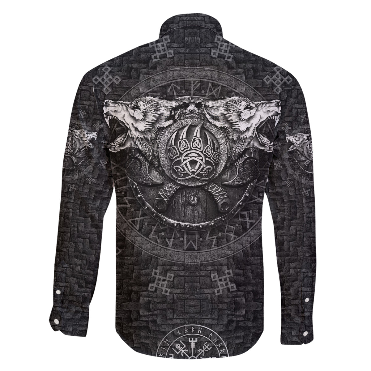 Viking Family Matching Short Sleeve Bodycon Dress and Hawaiian Shirt Norse Wolf and Bearclaw Fusion - Wonder Print Shop