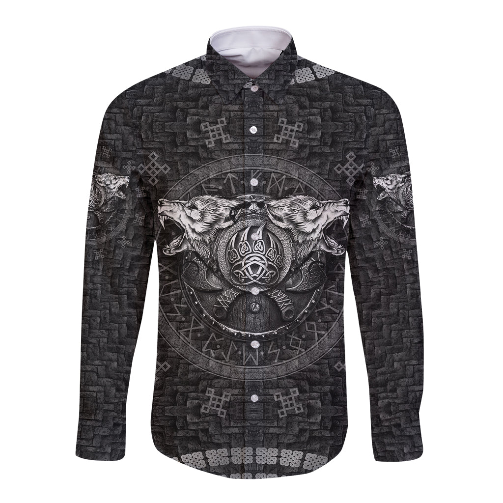 Viking Long Sleeve Button Shirt Norse Wolf and Bearclaw Fusion - Wonder Print Shop