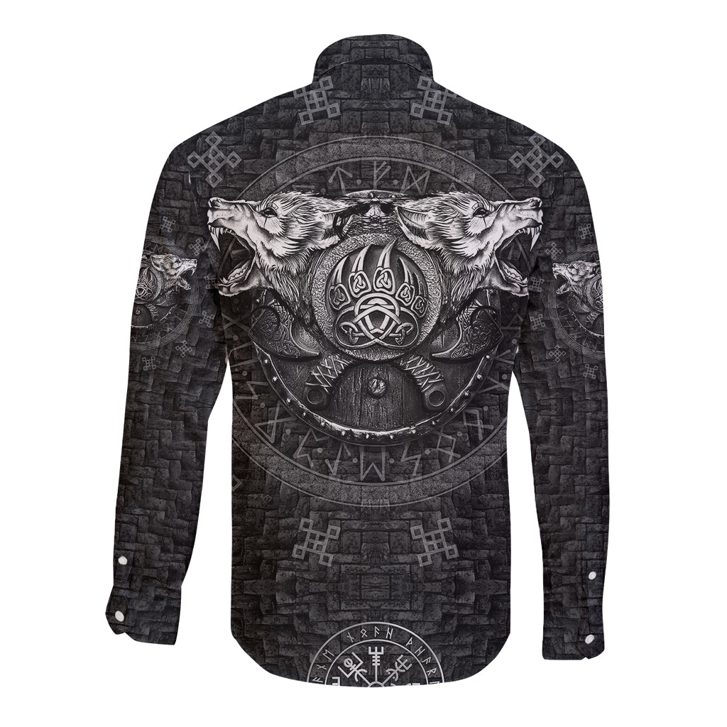 Viking Long Sleeve Button Shirt Norse Wolf and Bearclaw Fusion - Wonder Print Shop