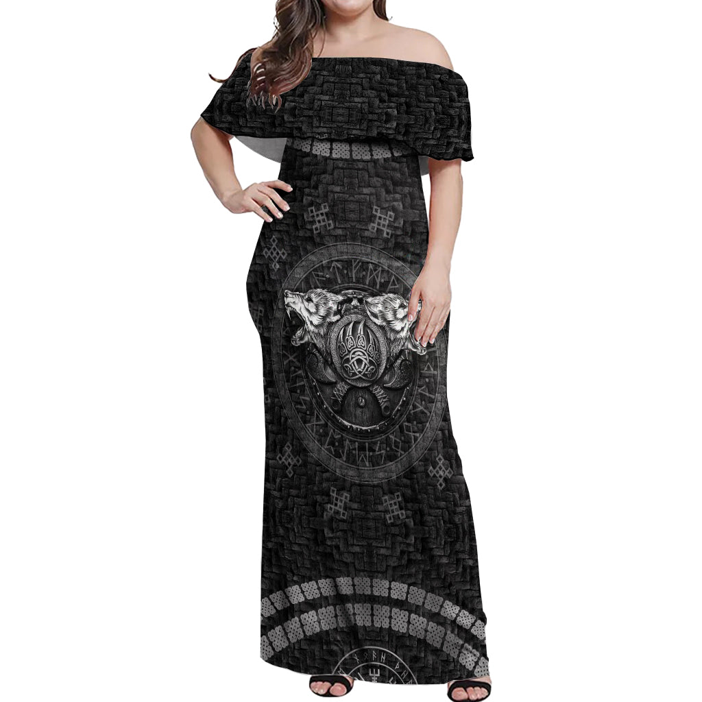 Viking Off Shoulder Maxi Dress Norse Wolf and Bearclaw Fusion - Wonder Print Shop