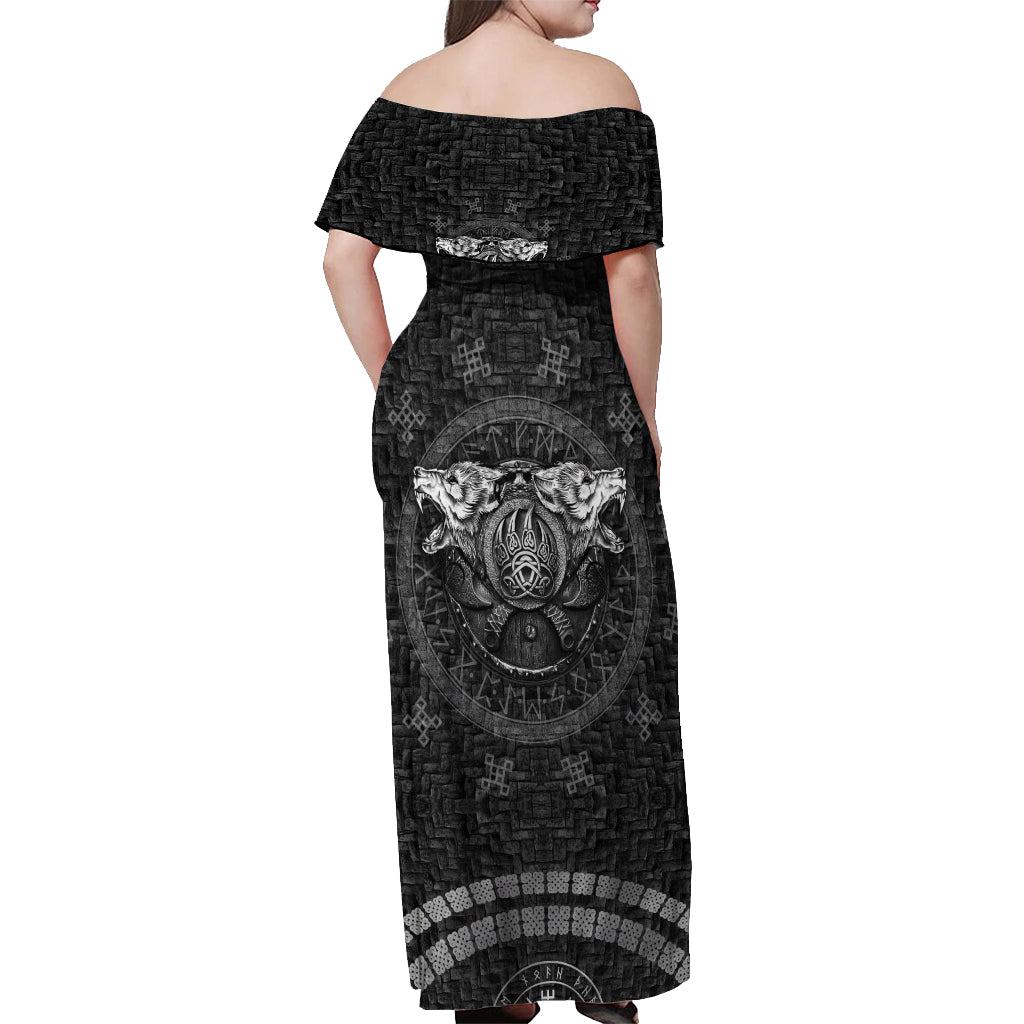 Viking Off Shoulder Maxi Dress Norse Wolf and Bearclaw Fusion - Wonder Print Shop