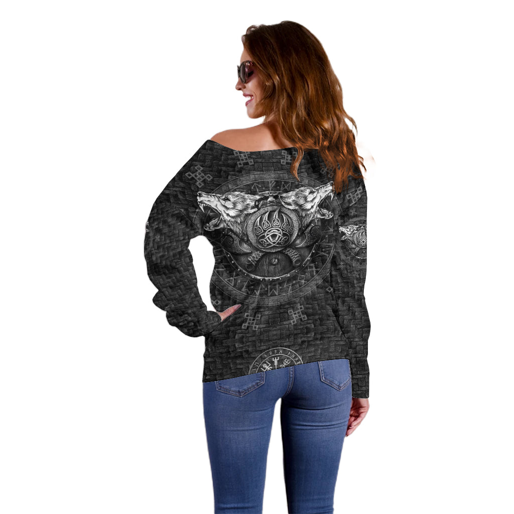 Viking Off Shoulder Sweater Norse Wolf and Bearclaw Fusion - Wonder Print Shop