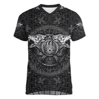 Viking Women V Neck T Shirt Norse Wolf and Bearclaw Fusion - Wonder Print Shop