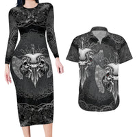 Until Valhalla Viking Skull Couples Matching Long Sleeve Bodycon Dress and Hawaiian Shirt - Wonder Print Shop