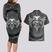 Until Valhalla Viking Skull Couples Matching Long Sleeve Bodycon Dress and Hawaiian Shirt - Wonder Print Shop