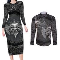 Until Valhalla Viking Skull Couples Matching Long Sleeve Bodycon Dress and Long Sleeve Button Shirts - Wonder Print Shop