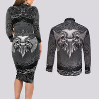 Until Valhalla Viking Skull Couples Matching Long Sleeve Bodycon Dress and Long Sleeve Button Shirts - Wonder Print Shop
