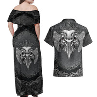 Until Valhalla Viking Skull Couples Matching Off Shoulder Maxi Dress and Hawaiian Shirt - Wonder Print Shop