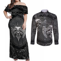 Until Valhalla Viking Skull Couples Matching Off Shoulder Maxi Dress and Long Sleeve Button Shirts - Wonder Print Shop