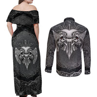 Until Valhalla Viking Skull Couples Matching Off Shoulder Maxi Dress and Long Sleeve Button Shirts - Wonder Print Shop