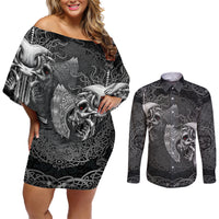 Until Valhalla Viking Skull Couples Matching Off Shoulder Short Dress and Long Sleeve Button Shirts - Wonder Print Shop