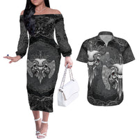 Until Valhalla Viking Skull Couples Matching Off The Shoulder Long Sleeve Dress and Hawaiian Shirt - Wonder Print Shop
