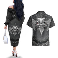 Until Valhalla Viking Skull Couples Matching Off The Shoulder Long Sleeve Dress and Hawaiian Shirt - Wonder Print Shop